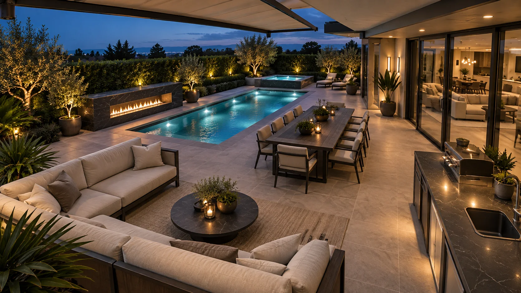 Caméra de la terrasse arrière et du foyer